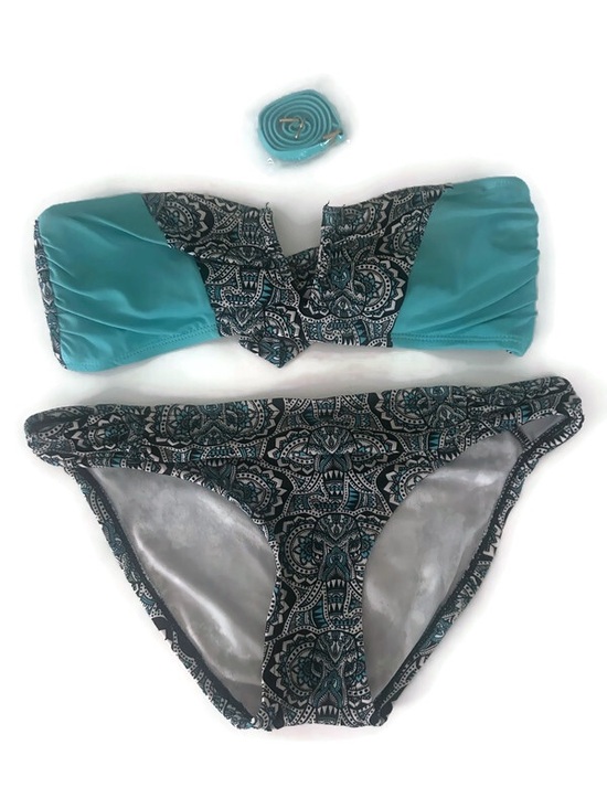 Urban Sea Other - Urban Sea Teal Black Paisley Bandeau Bikini 2-Pc Boho Swimsuit Set Size Small